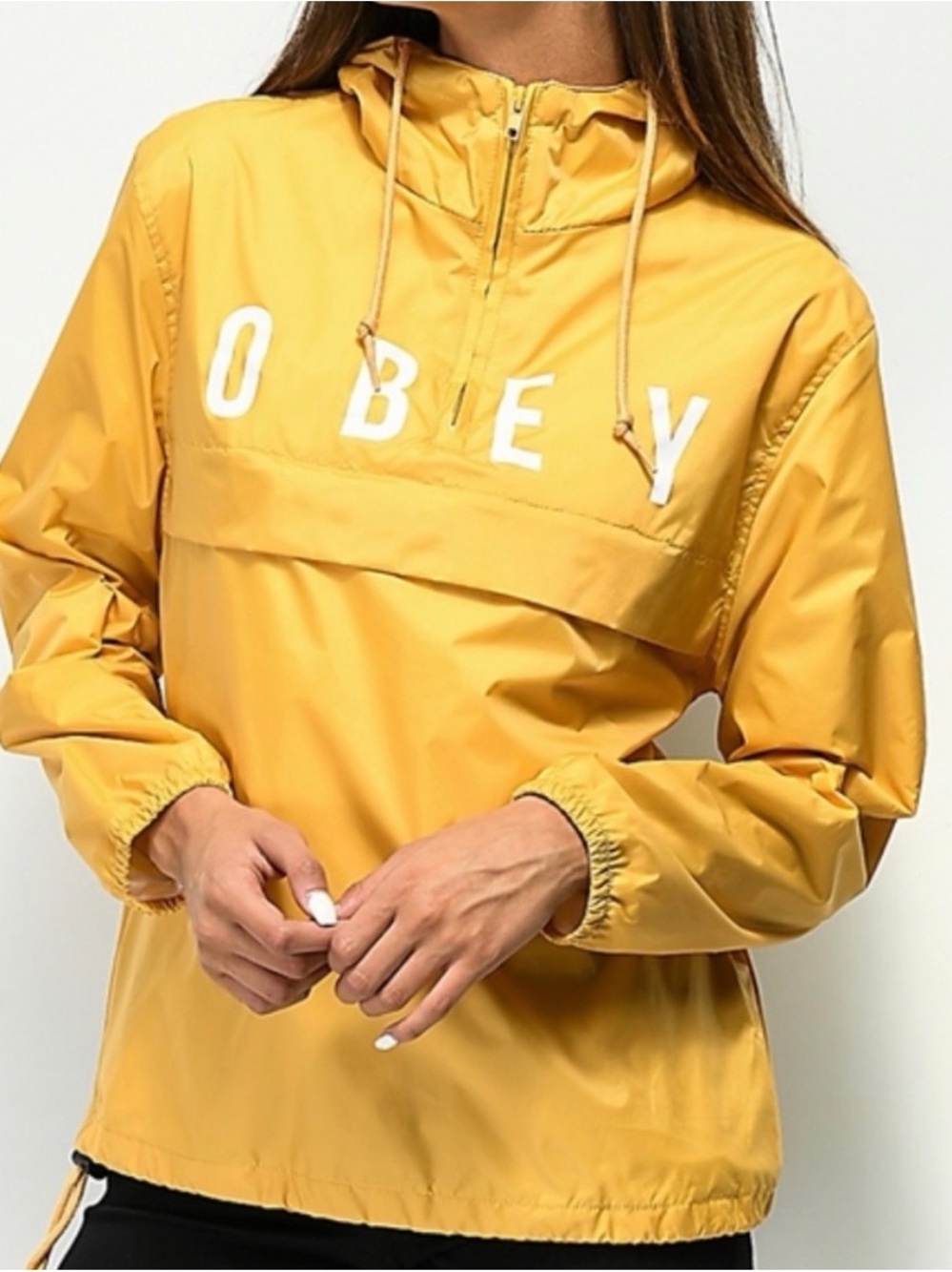 Obey Women's Yellow Pullover Windbreaker Jacket